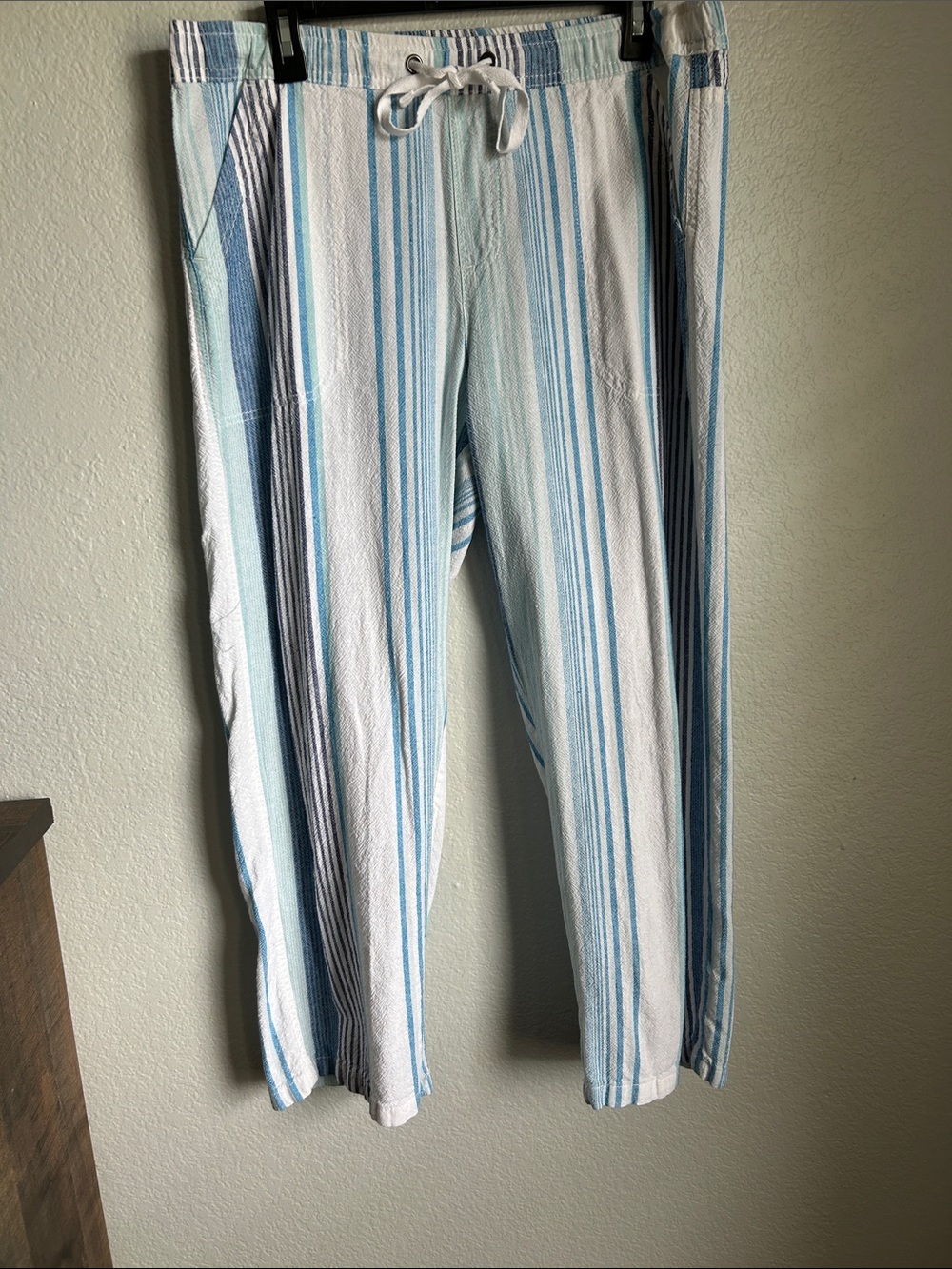 Light Blue Striped  Drawstring Pants
